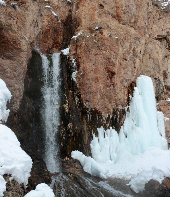 Frozen waterfall in Naryn Oblast